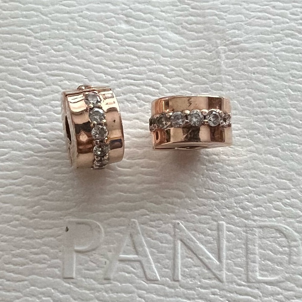Bundle 2 Retired Pandora Rose Gold CZ Charms Safety Clips Stoppers Spacers EUC